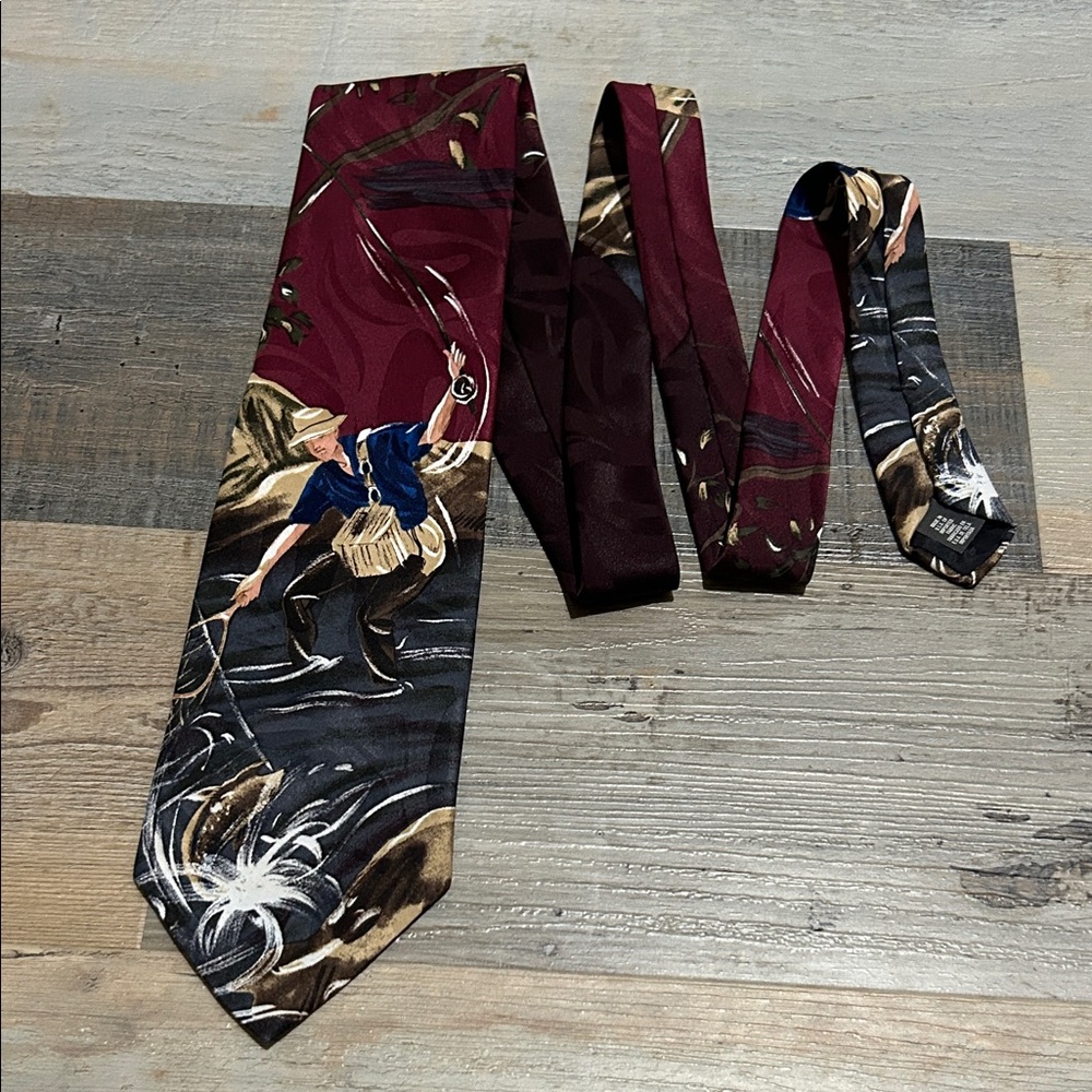 American Sports Tie Mens Polyester Blue Red Fishing Graphic Print Water